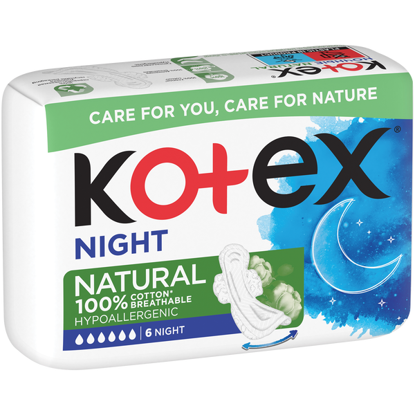 

Ночные гигиенические прокладки, 6 шт./1 упаковка. Kotex Natural eve single