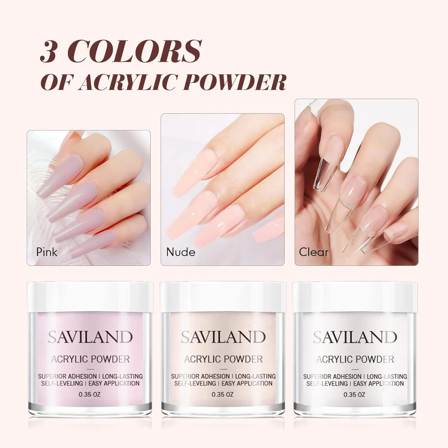 Набор для акрилового маникюра SAVILAND Saviland, Clear Pink Nudes 3X10G — фото 3