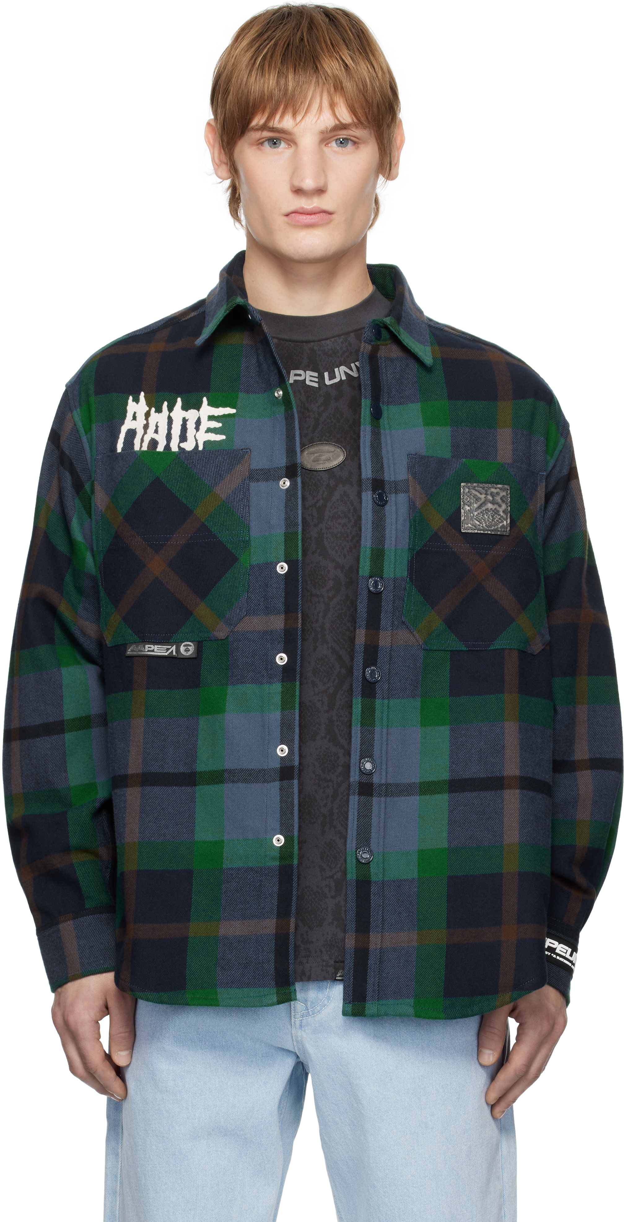 

Рубашка в клетку с длинным рукавом «AAPE UNVS» зеленого и синего цветов AAPE by A Bathing Ape