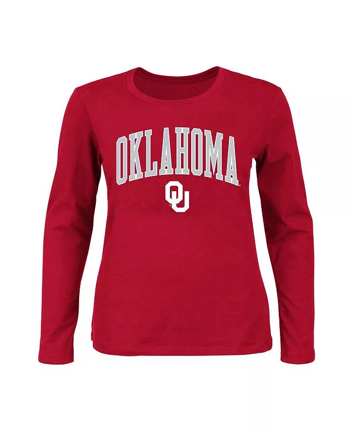 

Женская темно-красная футболка Oklahoma Sooners размера плюс с логотипом Arch Over и длинным рукавом Profile