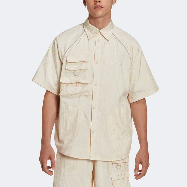 Рубашка Men's adidas originals Solid Color Single Breasted Short Sleeve Beige Shirt, бежевый — фото 2