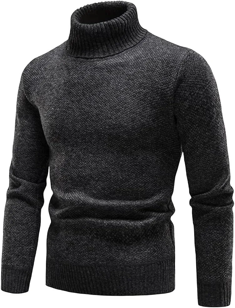 

Мужской зимний свитер из флиса с высоким воротником, утепленный пуловер Slim Fit с эластичными длинными рукавами в черном и коричневом цветах