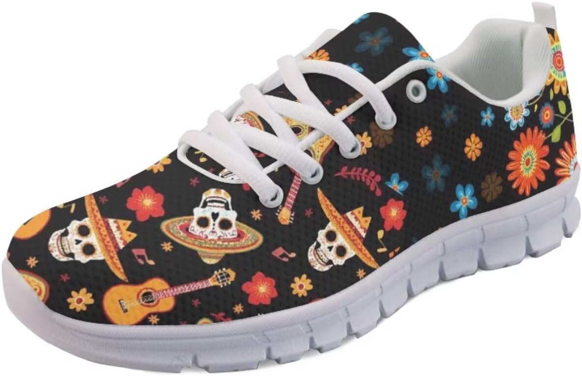 

Кроссовки Forchrinse Mexico Splash Ink унисекс, национальные прогулочные теннисные кроссовки для женщин и мужчин, легкие кроссовки для фестиваля, Mexico Skull Embroidered Flower