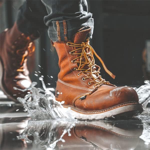 Мужские рабочие ботинки Thorogood American Heritage с водонепроницаемым композитным носком 8 дюймов, изготовленные из качественной кожи, с противоскользящей подошвой на клиновидном каблуке и комфортной стелькой; соответствует стандарту EH — фото 2