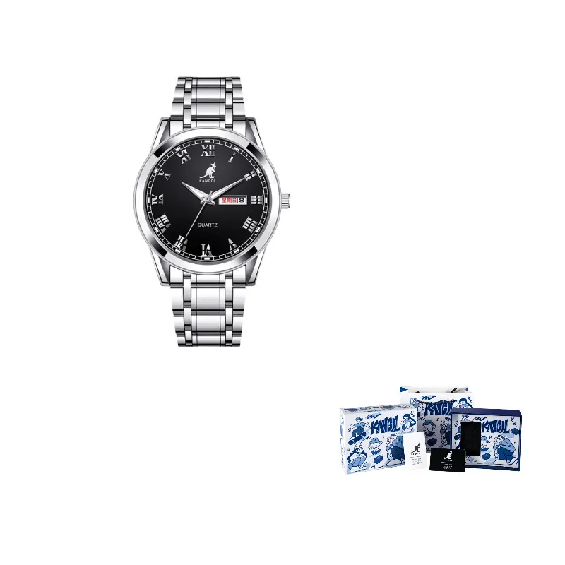 

KANGOL Кварцевые часы из нержавеющей стали с черным циферблатом