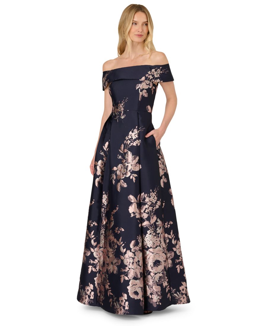 

Платье для невысоких девушек с открытыми плечами Adrianna Papell, Navy Blush