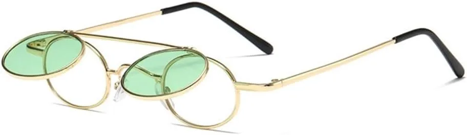 

2027 Маленькие круглые панк-солнцезащитные очки для женщин в стиле ретро с откидными линзами, защита от УФ-излучения UV400, мужские солнцезащитные очки MTZJH, Green