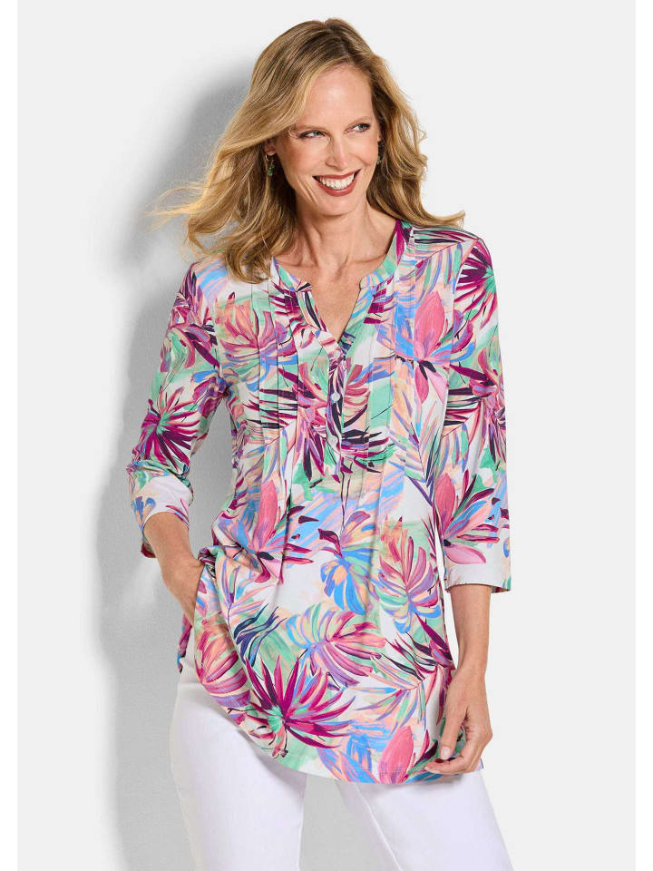 

GOLDNER Короткий размер: Туника-блузка, летняя туника с пальмовым узором, разноцветная/с рисунком