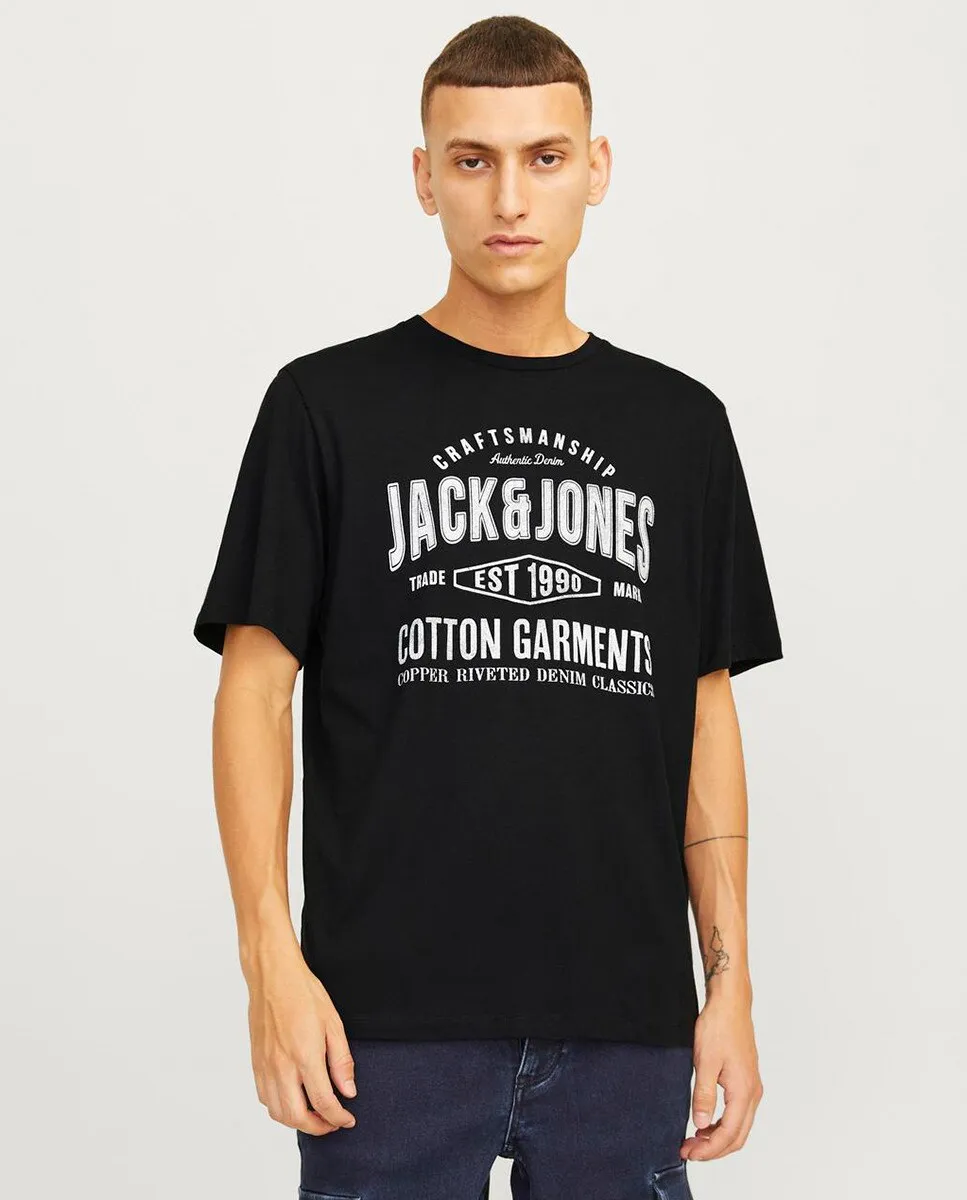 

Мужская футболка с короткими рукавами, круглым вырезом и принтом спереди Jack & Jones, черный