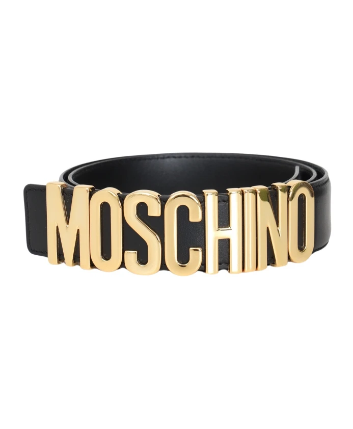 

Кожаный ремень с пряжкой с логотипом Moschino, черный