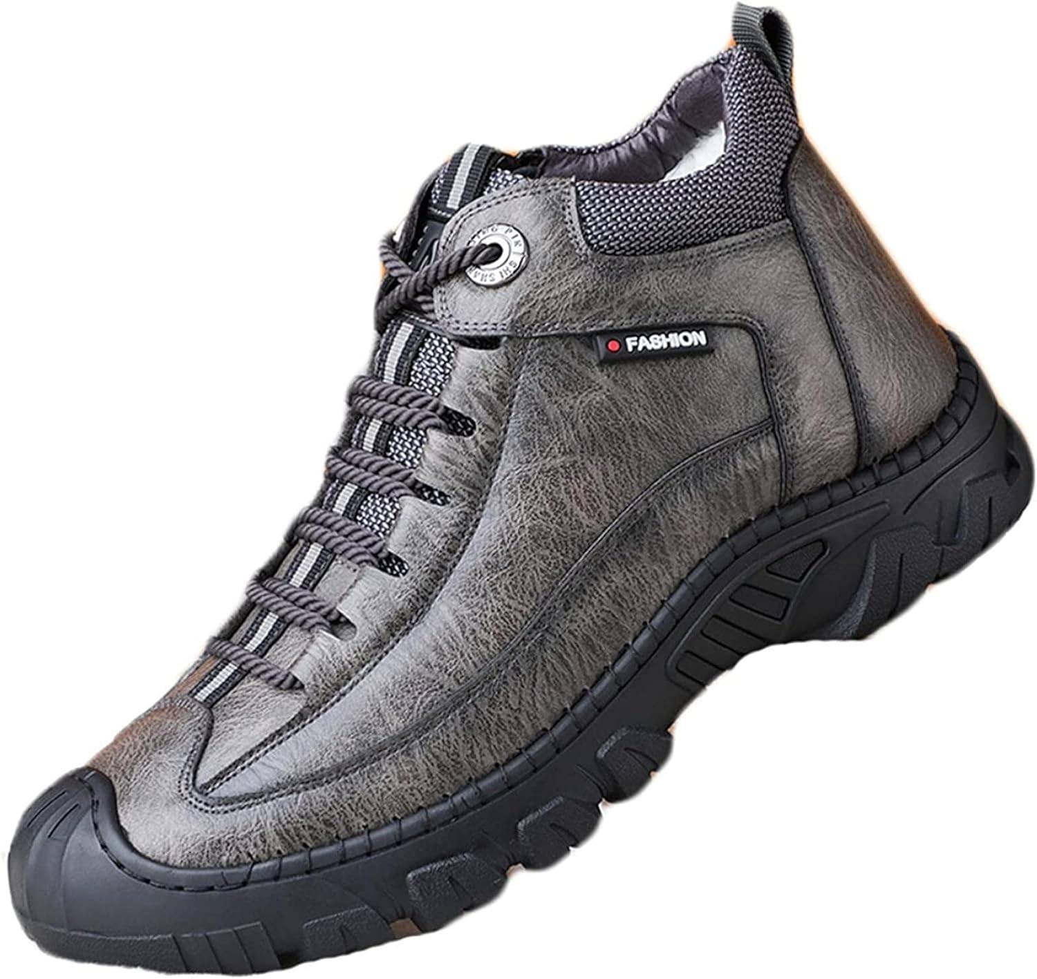 

Мужские зимние ботинки Yiozoi, утепленные плюшем, короткие кожаные ботинки для улицы, повседневная носка, удобные высокие шнурованные ботинки, серый