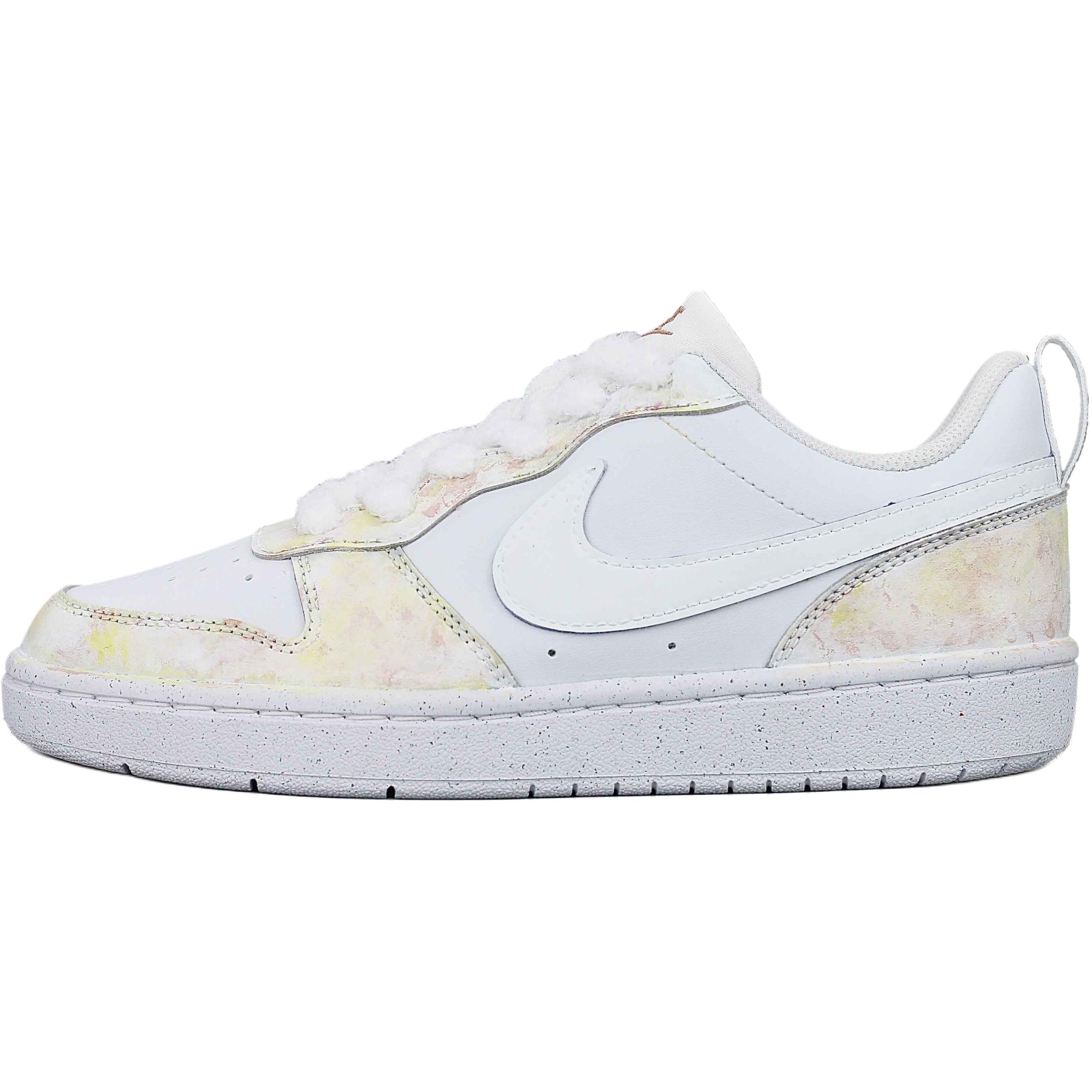 

Nike Court Borough Milky White нескользящие устойчивые к истиранию низкие кроссовки для скейтбординга White/Pink/Yellow Kids'