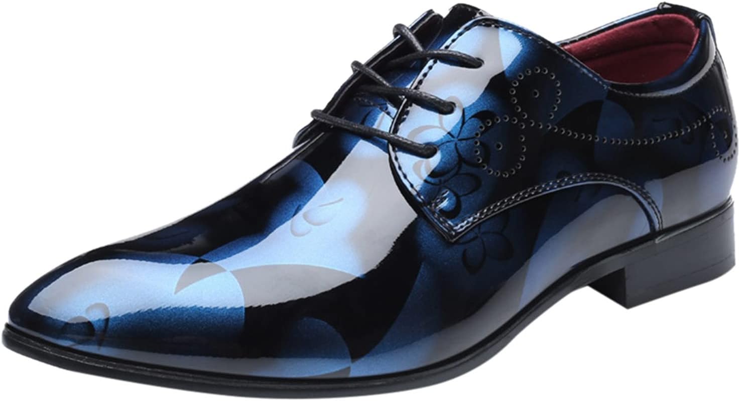 

Мужские модные деловые туфли на шнуровке, без шнуровки, с острым носком, с цветочным принтом, кожаные, на низком каблуке, оксфордские кроссовки Generic, синий