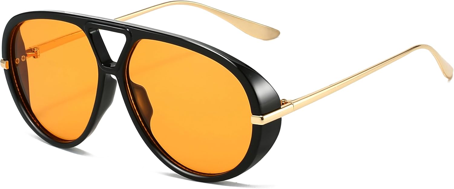 

Модные солнцезащитные очки-авиаторы большого размера для женщин и мужчин, ретро-очки в форме большого круглого щита, винтажные солнцезащитные очки SevenColor, A1 Black/Orange