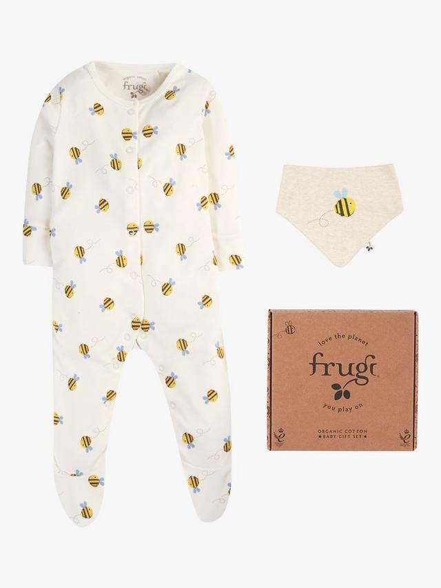 

Подарочный набор детского боди buzzy bee из органического хлопка и нагрудника Frugi, белый/разноцветный