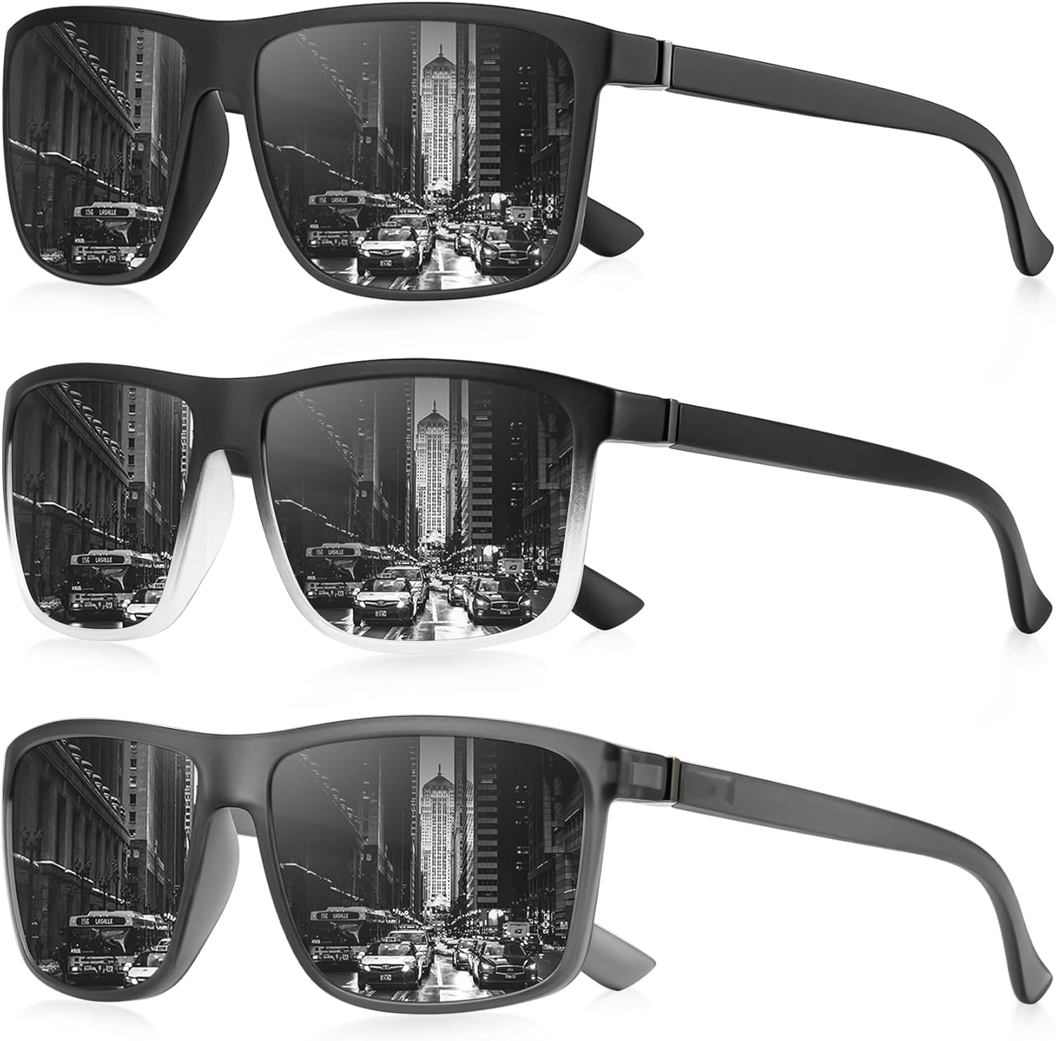 

Мужские поляризованные солнцезащитные очки NSSIW: классические солнцезащитные очки с защитой UV400 для вождения, рыбалки, гольфа, комплект из 3 штук, Black+grayish Black+gradient Black