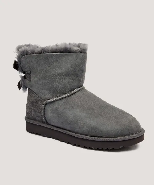 Кожаные зимние ботинки Mini Bailey Bow II Ugg, серый