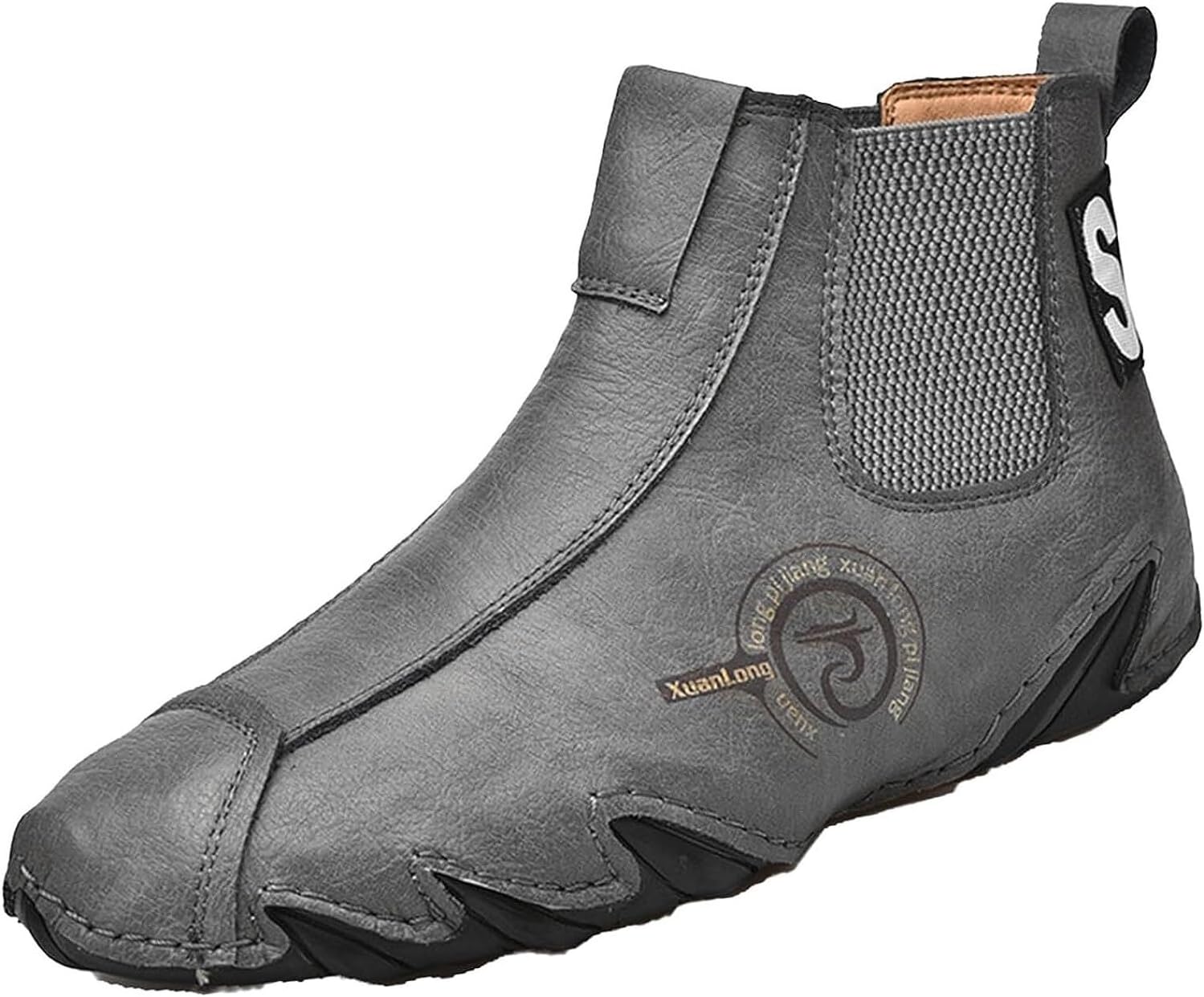 

Мужские итальянские вручную сделанные ботинки Челси Винтажная мода Высокие кожаные легкие удобные повседневные ботинки Чакка на липучке Generic, серый