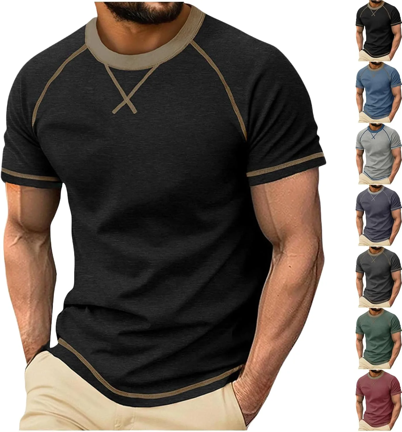 

Мужская футболка с коротким рукавом и круглым вырезом, Slim Fit, летняя