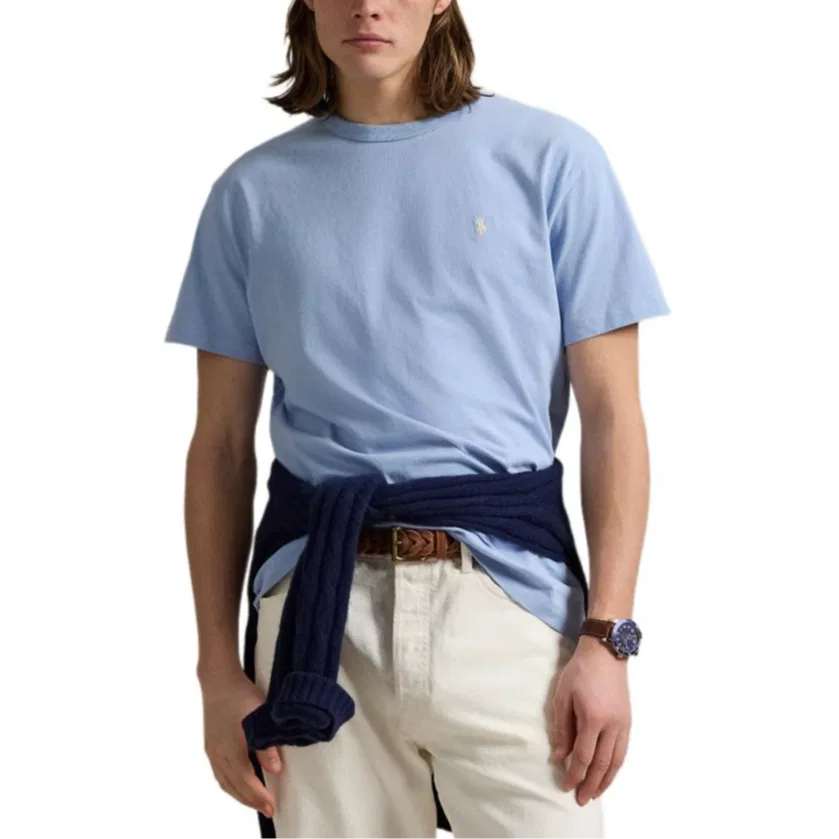 Футболка с вышивкой Polo Pony Polo Ralph Lauren голубая — фото 4