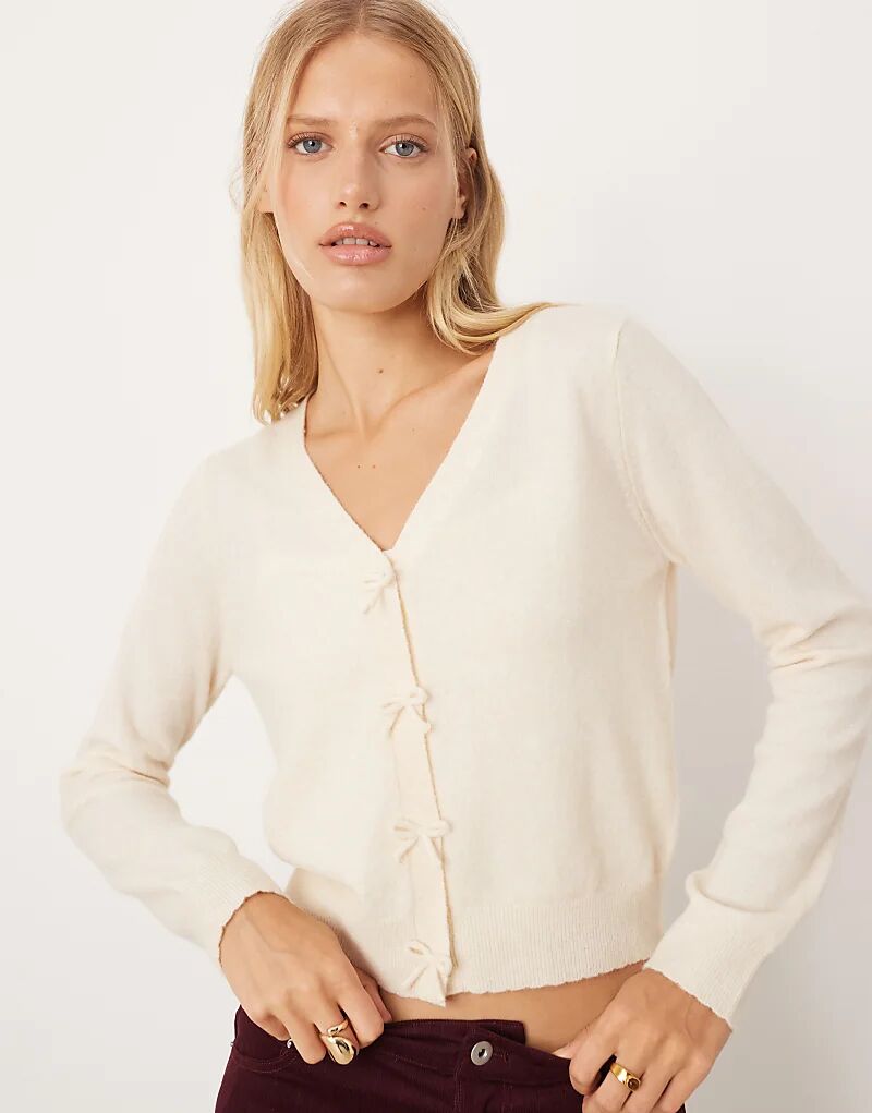 

Кардиган из смеси шерсти Mango бежевого цвета с бантом