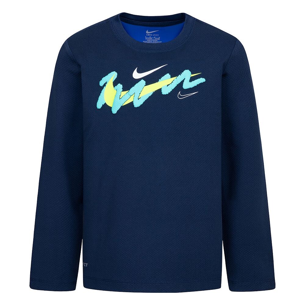 

Футболка Nike Swoosh Dri-FIT с длинными рукавами для мальчиков 4–7 лет, темно-синий