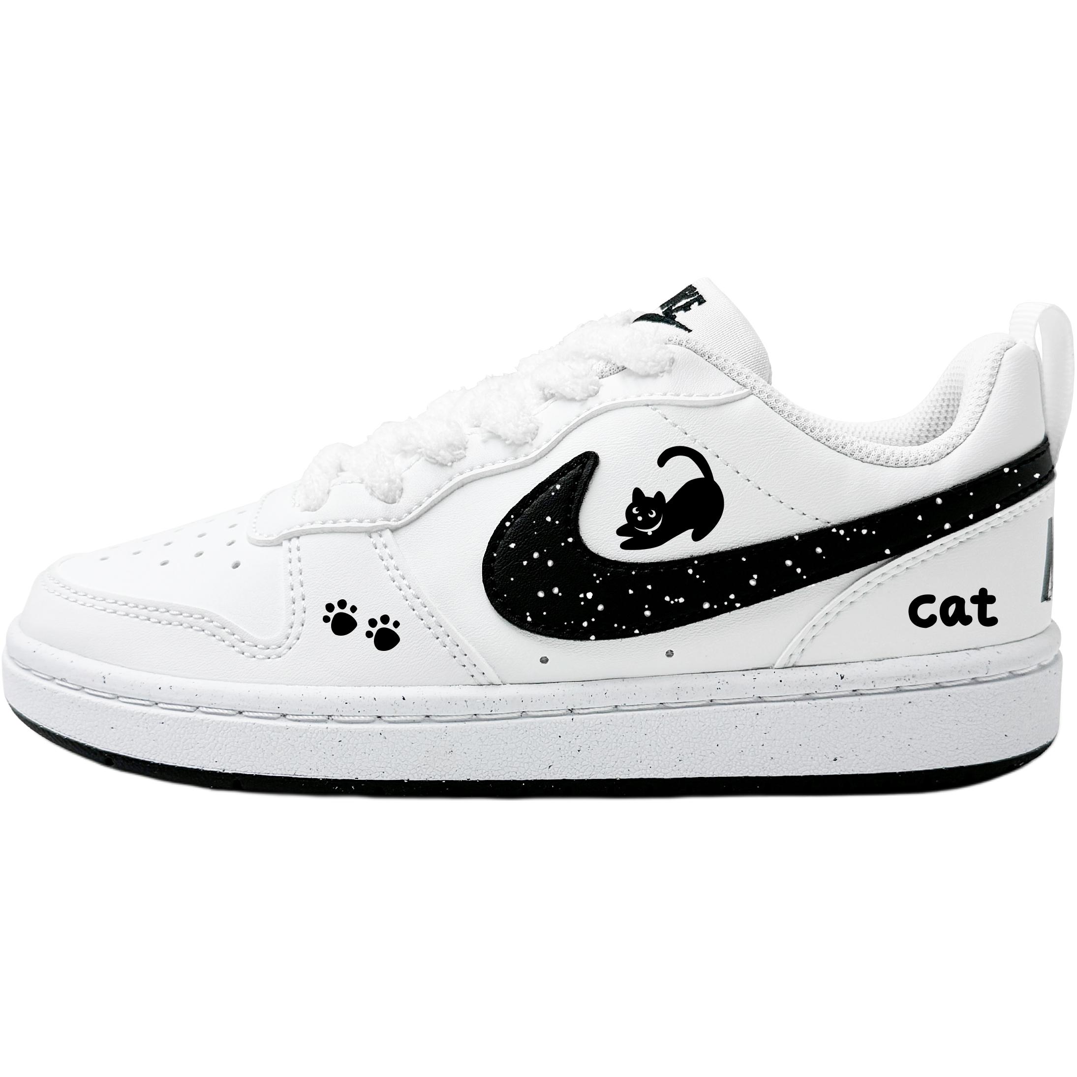 

Nike Кроссовки для скейтбординга Court Borough Naughty Meow, низкие, с амортизацией, износостойкие, для детей и подростков, белые