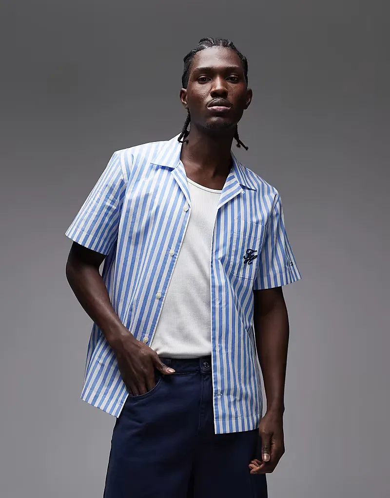 Рубашка Tommy Hilfiger с коротким рукавом и отделкой бумажная текстура, синий