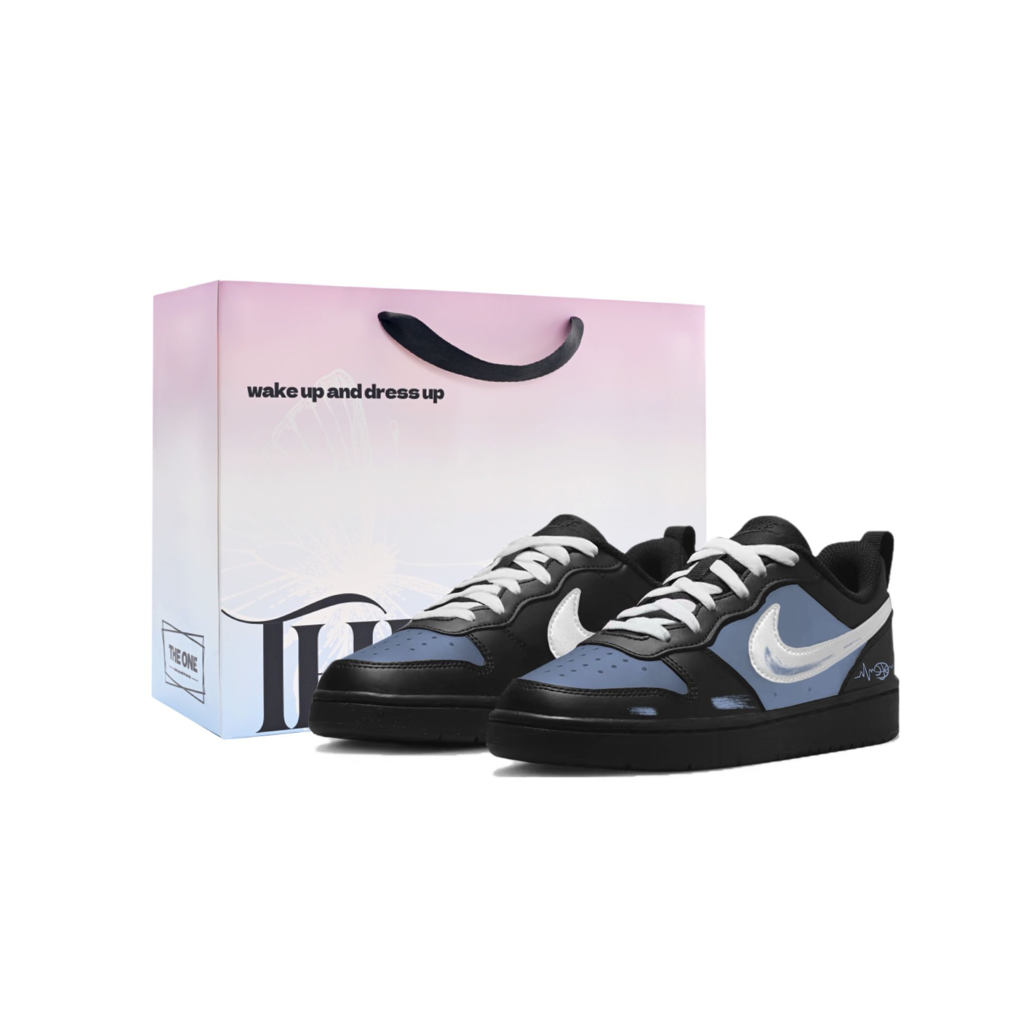

Nike Кроссовки для скейтбординга Court Borough Ink Basket Heart Tide Slip Resistant Shock Absorbers низкие детские Black White