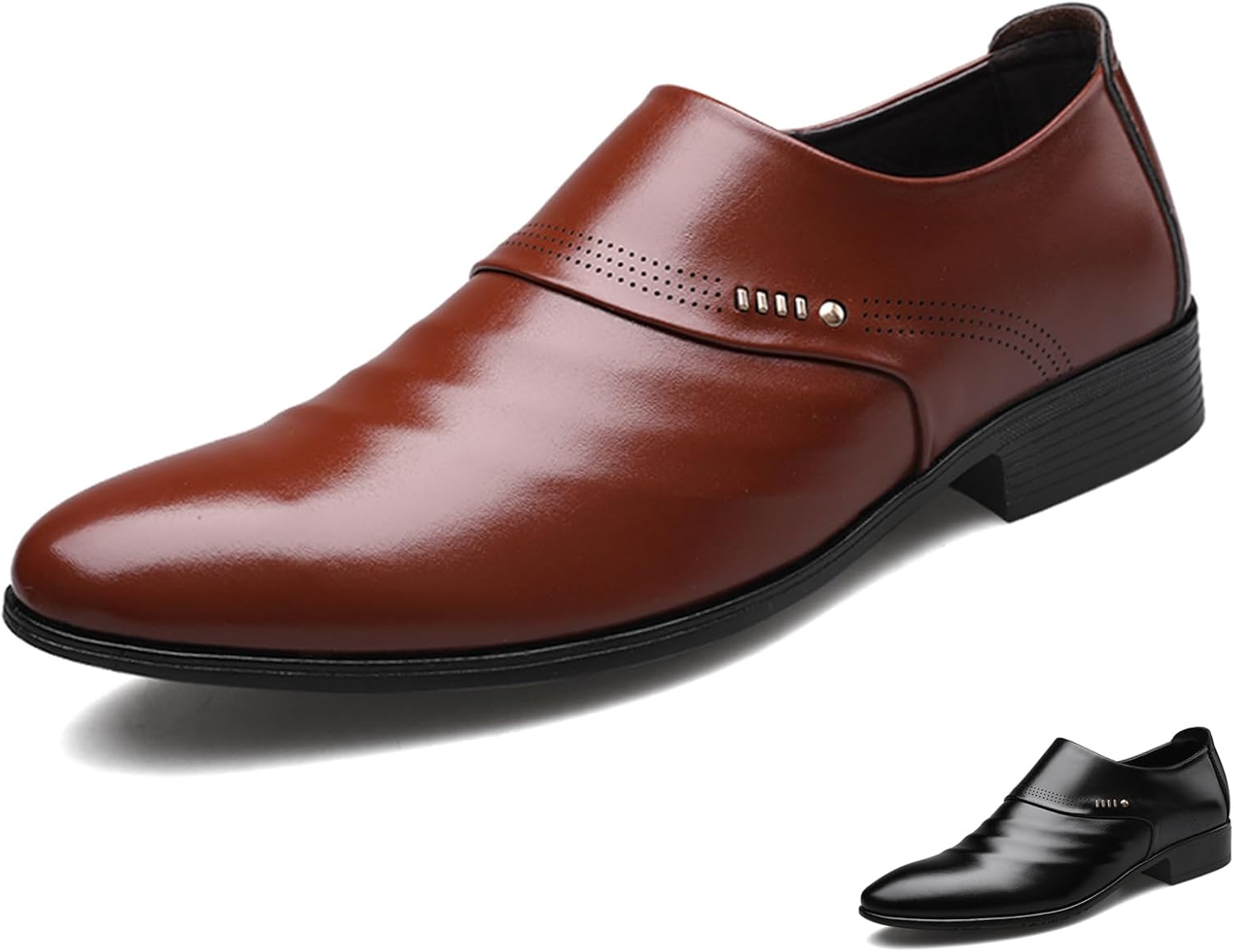 

Мужские кожаные лоферы GLBDU без шнурков с металлическим декором, модный острый носок, низкие перфорированные броги, оксфорды, роскошная повседневная и деловая обувь для свадьбы и официальных мероприятий, коричневый