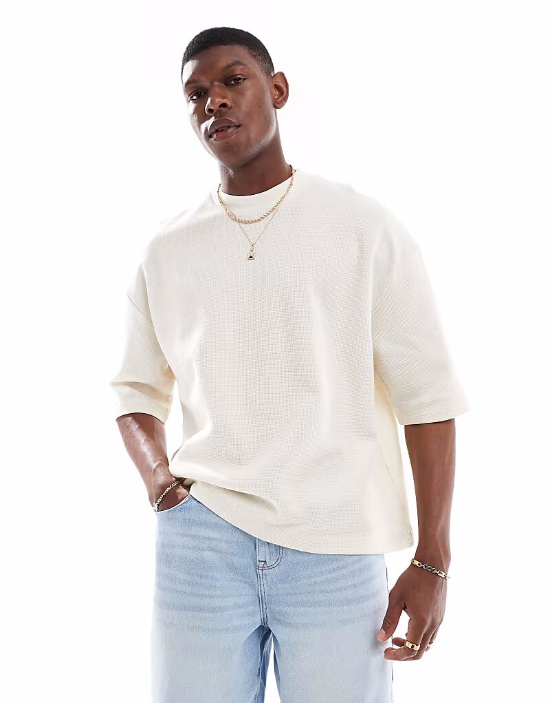 

Футболка свободного кроя с короткими рукавами ASOS DESIGN бежевого цвета