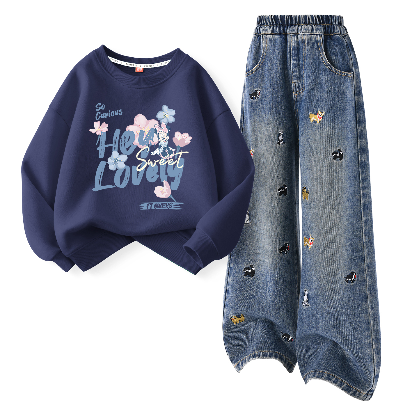 

Детская повседневная спортивная одежда Disney, Di Light Denim Blue+Solid Color Denim Blue