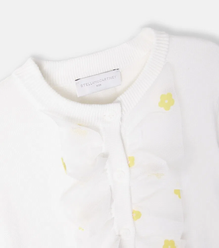 Хлопковый кардиган с цветочным принтом и оборками Stella McCartney Kids, белый — фото 4