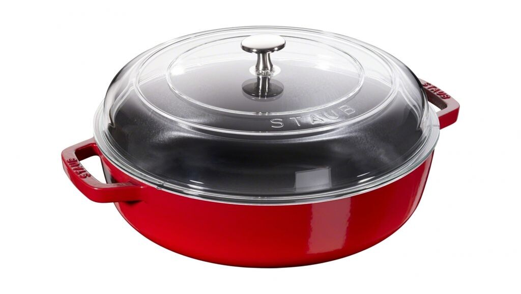 

Посуда Staub Braisers Многофункциональная жаровня с изогнутой стеклянной крышкой, круглая, 28 см, вишнево-красная