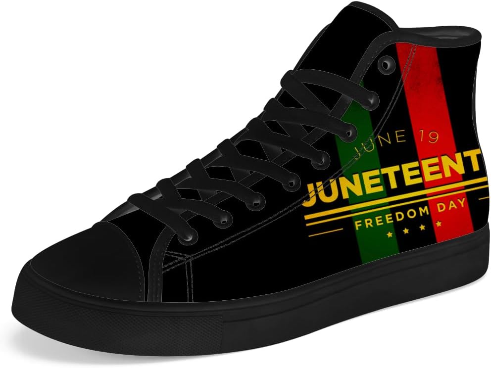 

Кеды на высокой подошве chebing Juneteenth с пан-африканским флагом для мужчин и женщин, высокие кроссовки на шнуровке, повседневная обувь, подарок для папы и мамы, черный