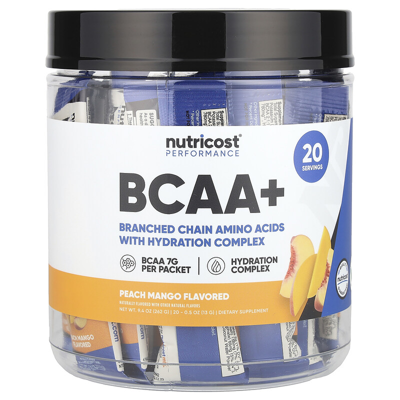 

Nutricost, Performance, BCAA +, персик и манго, 20 пакетиков по 13 г (0,5 унции)