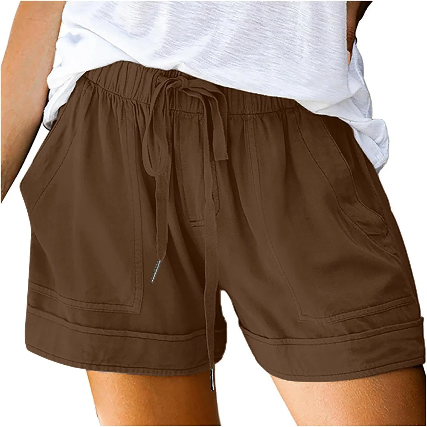 Шорты женские широкие, высокие, Generic, A04-brown