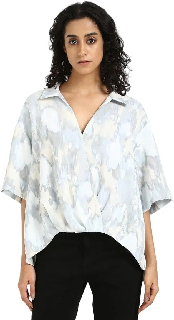 Блуза, Crepe Print Wrap Top, Calvin Klein, бежевый
