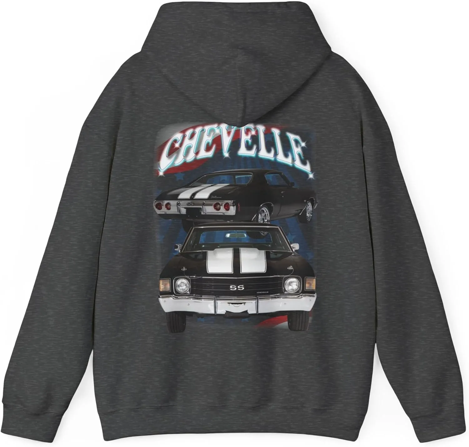 Черная толстовка с капюшоном для Chevrolet Chevelle 1972 года. Подарок для автолюбителя. Nova, Corvette, Charger, классический, хот-род GENERIC, Dark Heather — фото 2