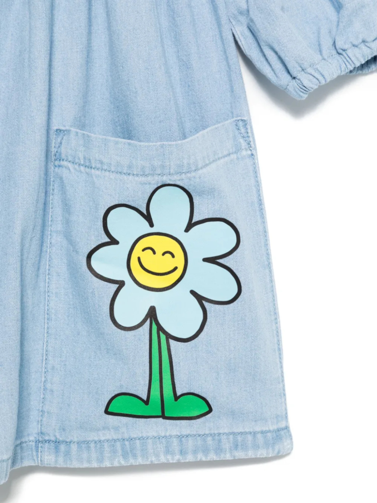 Платье из денима с цветочным декором Stella McCartney Kids, синий — фото 3