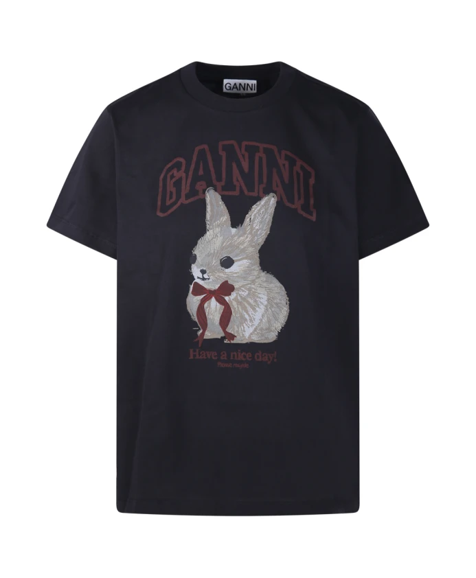 

Простая футболка из хлопкового трикотажа Ganni, синий