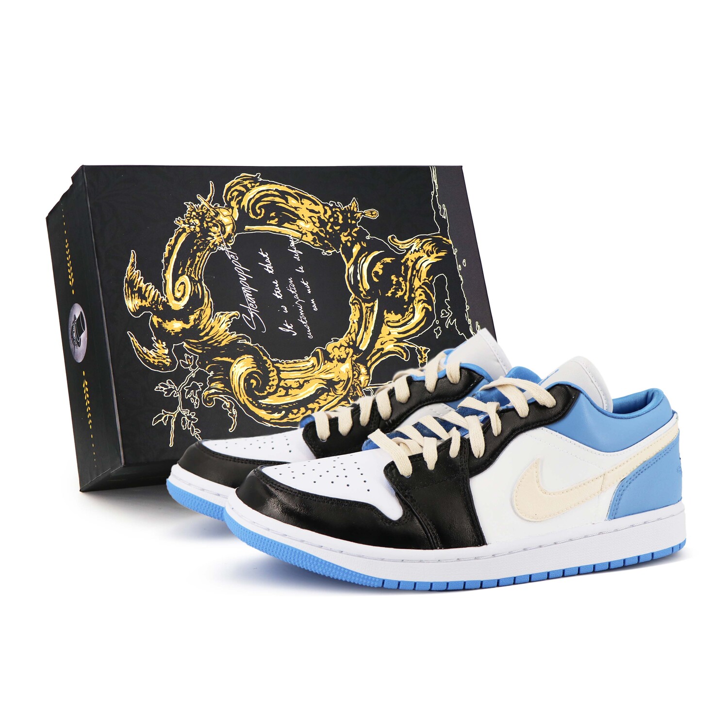 

Кроссовки Air Jordan 1 Vintage Basketball Shoes Women's Low-top University Blue/Black/White, синий