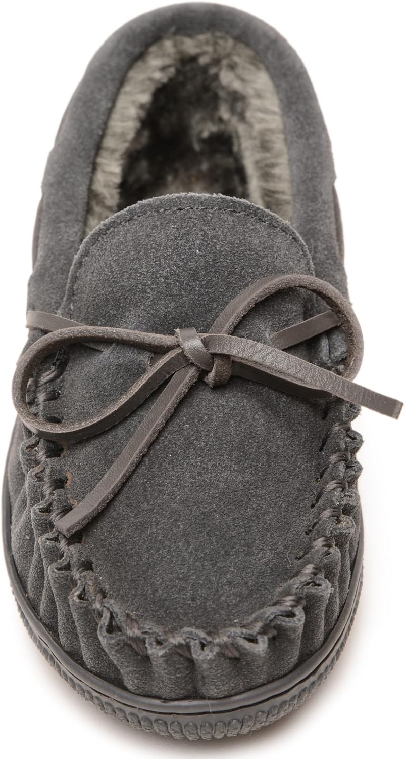 Мокасины-тапочки Minnetonka Kid's с жесткой подошвой и плюшевой подкладкой, Charcoal — фото 2