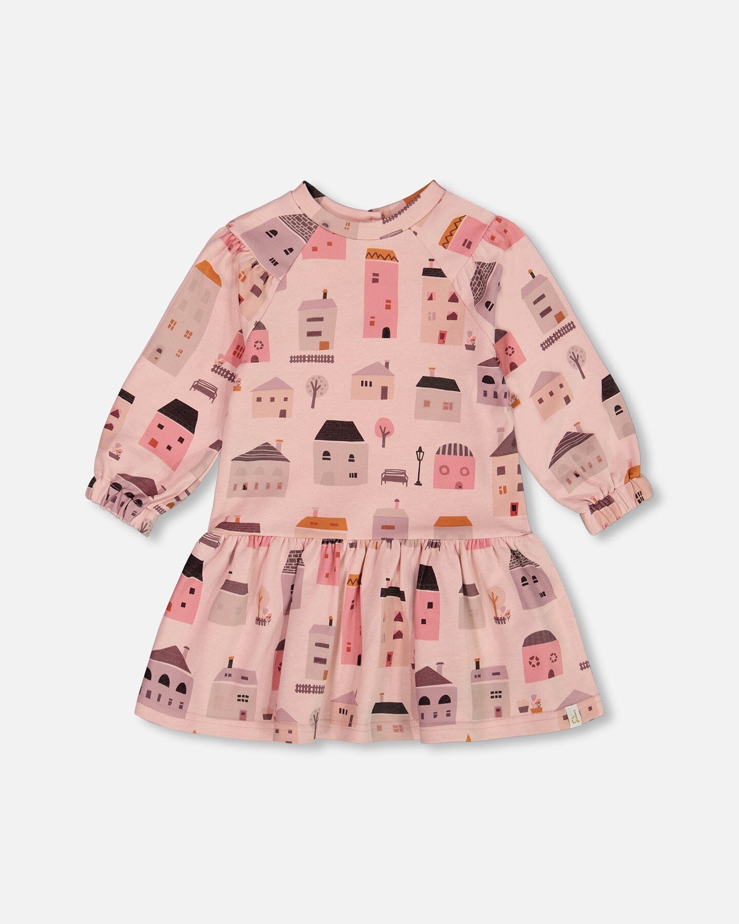 

Печатное платье из французского велюра в розово-коралловую полоску Houses Deux par Deux