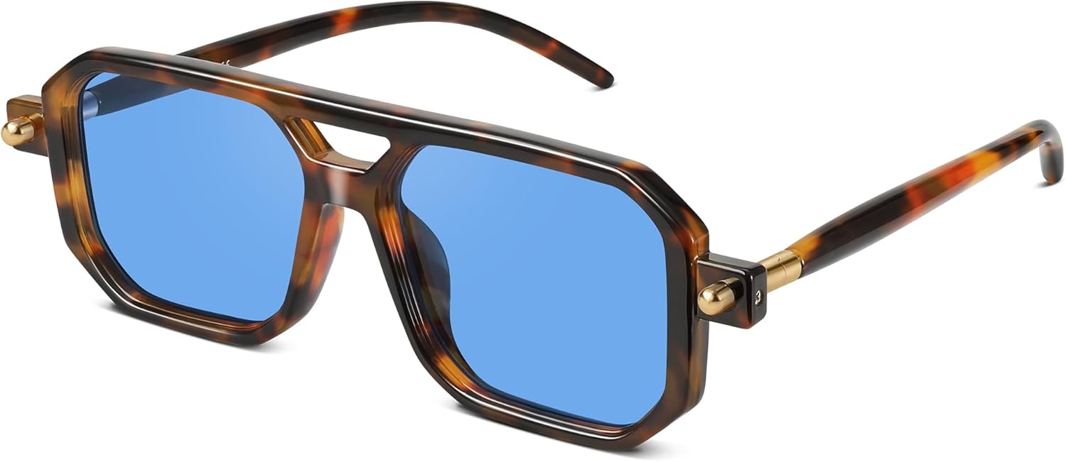 

Ретро-солнцезащитные очки-авиаторы для женщин и мужчин - модные квадратные винтажные солнцезащитные очки в стиле 70-х с защитой от УФ-излучения kunchu, 04 Leopard/Blue