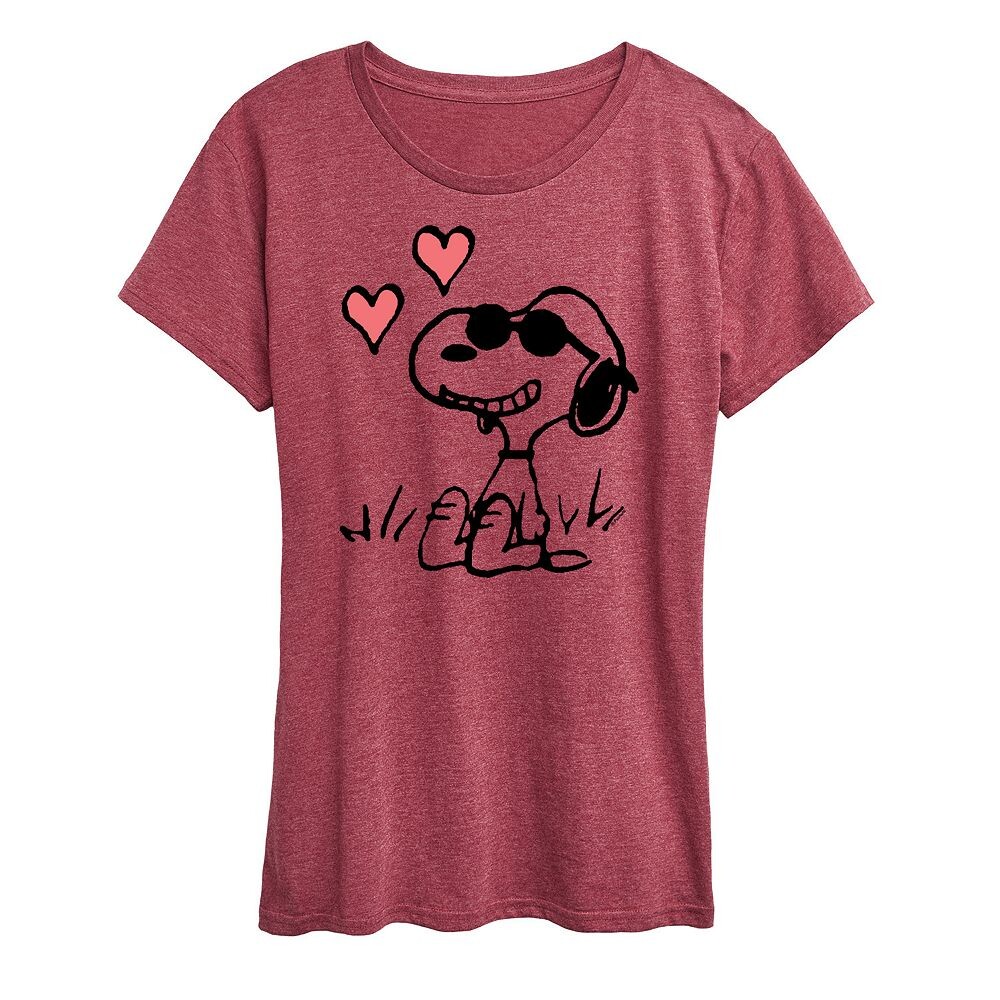 

Женская футболка Peanuts Snoopy Joe Cool Sitting Hearts с рисунком Licensed Character, цвет Heather Dark Red