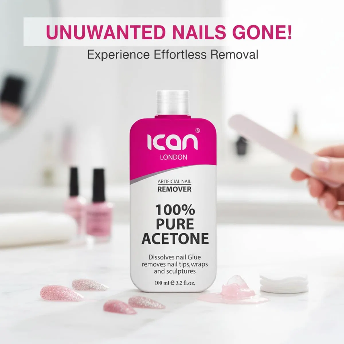 Жидкость для снятия лака «100% Pure Acetone» от Ican London Ican London — фото 2