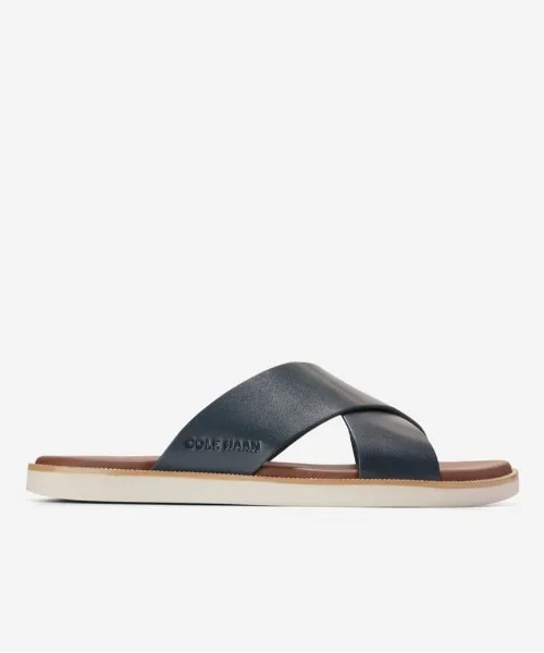 Мужские сандалии с перекрестными ремнями из гладкой кожи Nantucket Cross Strap COLE HAAN темно-синие