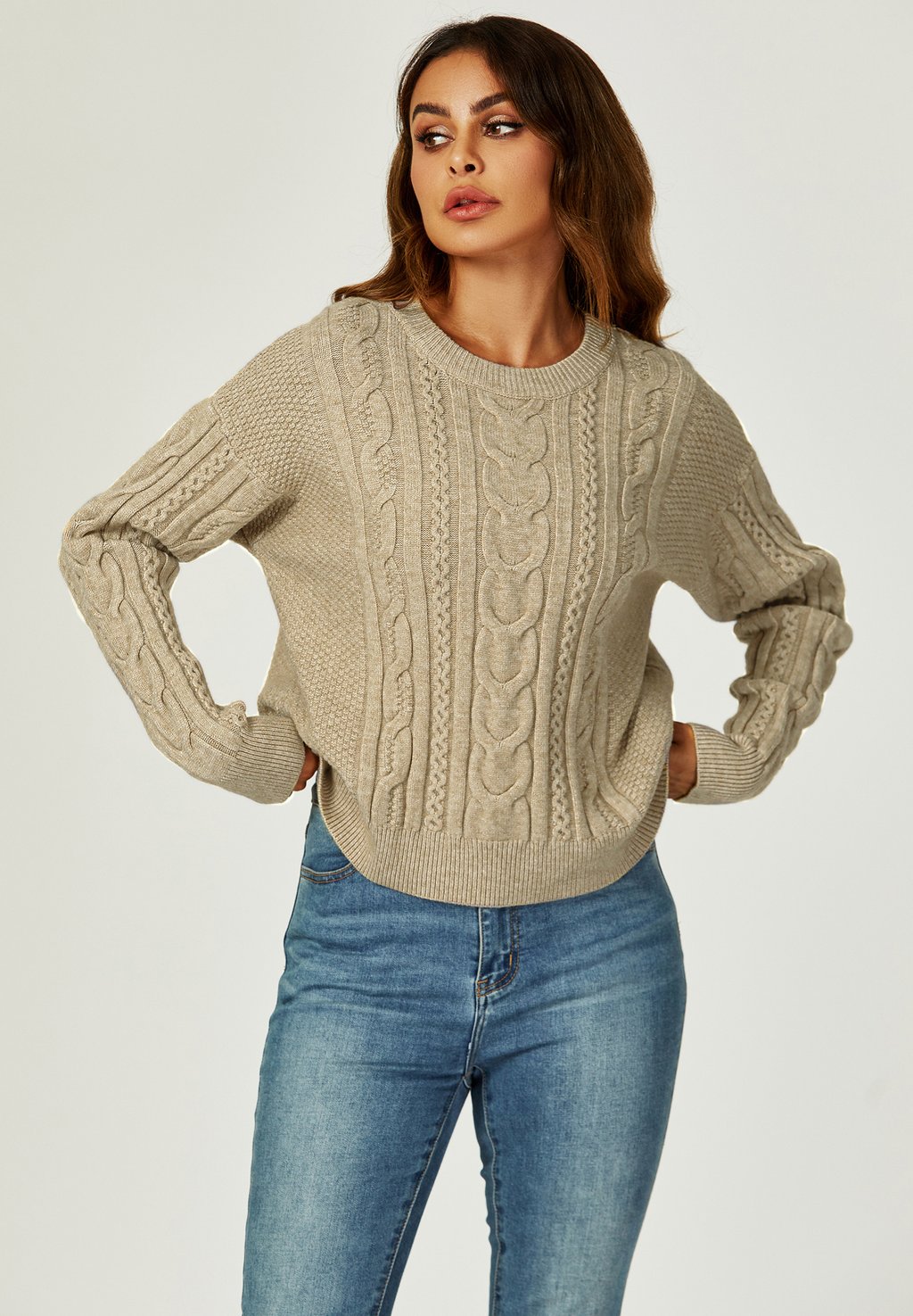 

Джемпер CABLE CREW NECK FS Collection, серо-коричневый