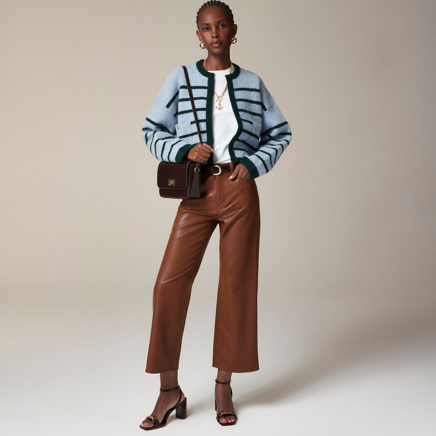 

Узкие широкие брюки из искусственной кожи J.Crew, коричневый